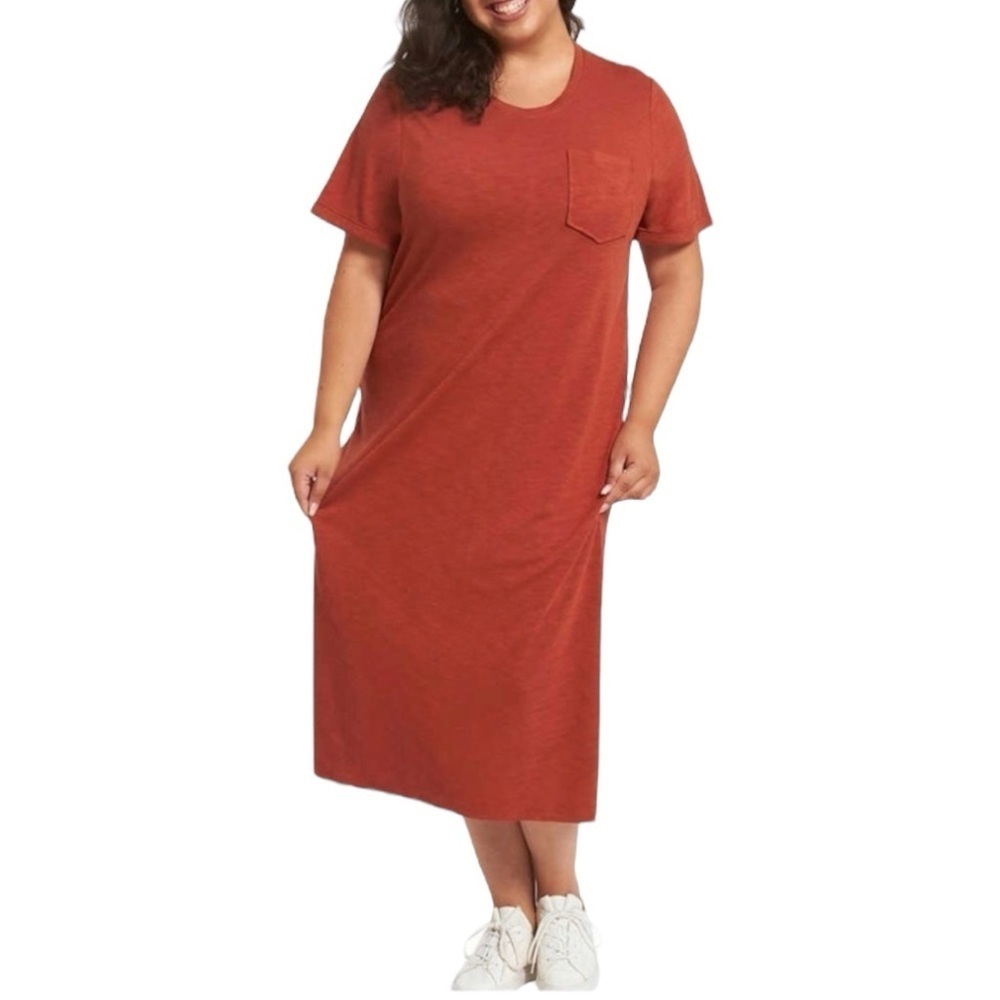 Jessica Simpson Finley T-Shirt Dress Burnt Brick Midi Size XXL